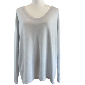 Gap Women's M Light Gray Long Sleeve U-Neck Ribbed Lightweight Sweater Top
